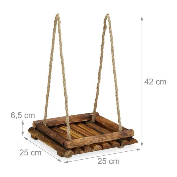 Relaxdays Utomhusfågelmatare att hänga eller ställa, i trä, H x B x D: 6,5 x 25 x 25 cm, brun