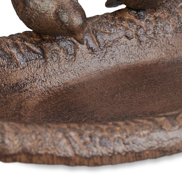 Relaxdays Fågelbad i gjutjärn, H x B x D: 7 x 24 x 12,5 cm, tillbehör för trädgård eller balkong, brun
