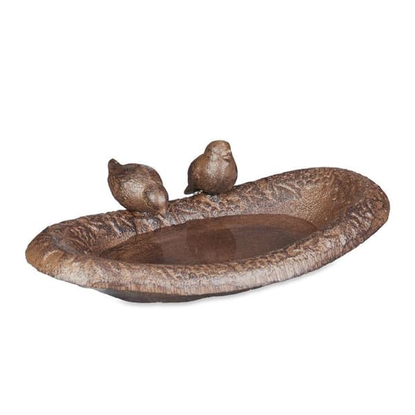 Relaxdays Fågelbad i gjutjärn, H x B x D: 7 x 24 x 12,5 cm, tillbehör för trädgård eller balkong, brun