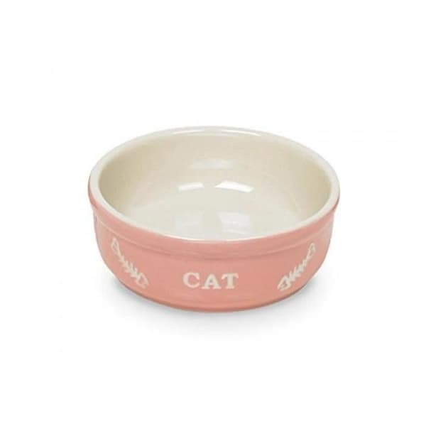 Keramikskål - NOBBY - 73366 - Inskrift katt - Diameter 13,5 cm - Rosa/Beige