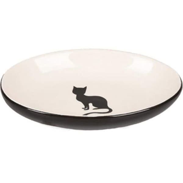 Flamingo - 560687 - Nala Ovalt fat i keramik med katmotiv Svart/vit 90 ml 13 cm