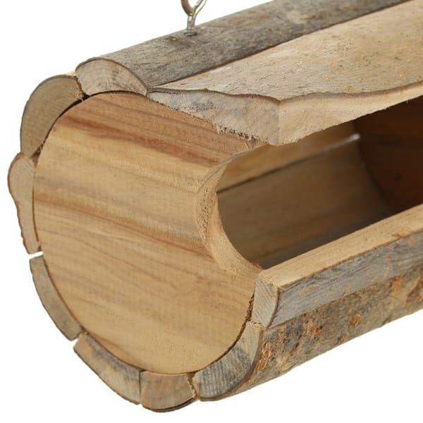 Relaxdays Hängande fågelmatare i trä, med bark, för våra fjädrade vänner, HxBxD: ca 12 x 18 x 12,5 cm, natur