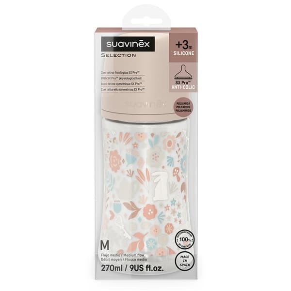 Biberon - Suavinex - Wonderland - 270ml - Fysiologisk napp - Medium flöde - Rosa