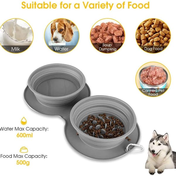 Silikon hopfällbara djurskålar Silikon katt- och hunddjur Anti-Choking Dubbel matskålar Kattskålar Utomhus