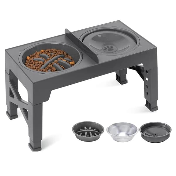Justerbar hundefoder, højdeindstillinger 22-31 cm, tør/våd adskillelse,B