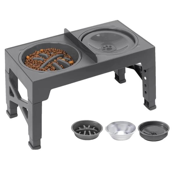 Justerbar hundefoder, højdeindstillinger 22-31 cm, tør/våd adskillelse,B