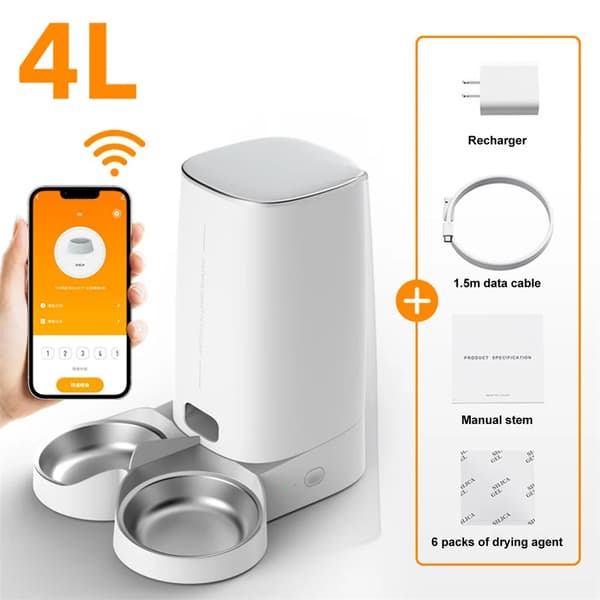 4L Älykäs Lemmikkiruokinta, Automaattinen Ruokintataulukko, LCD-näyttö,4L, WiFi Kaksoiskulho