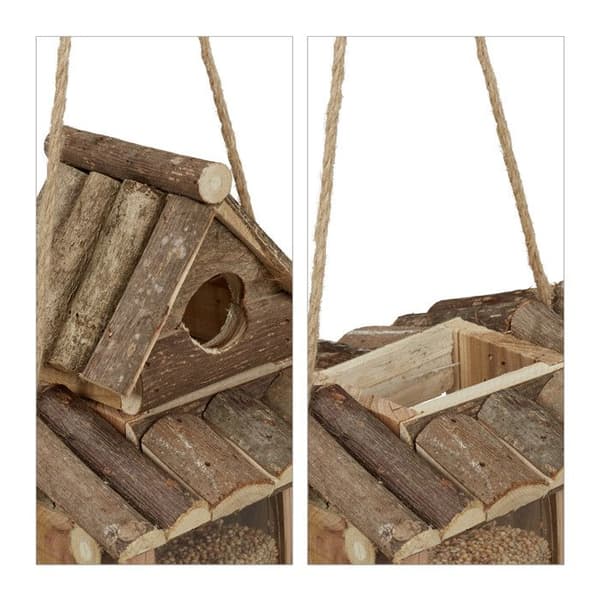Relaxdays Fågelmatare, träskydd, hängande koja, fågelbo, trädgård, HxLxP 25 x 17,5 x 16 cm, natur