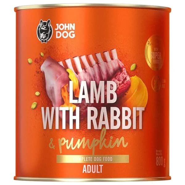 JOHN DOG GRÆSKAR vådfoder til hunde LAM MED KANIN OG GRÆSKAR 800 g