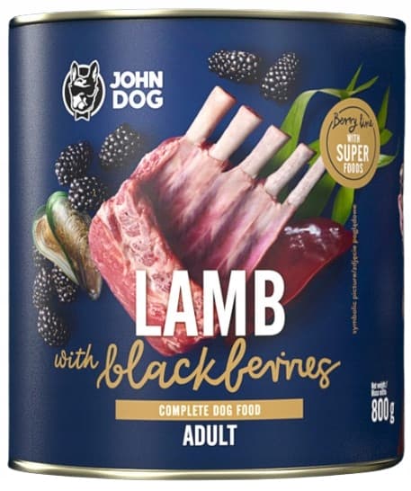 JOHN DOG BERRY vådfoder til hunde LAM MED BROMBÆR 800 g