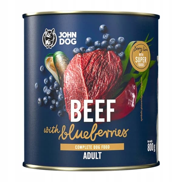 JOHN DOG BERRY vådfoder til hunde OKSEKØD MED BLÅBÆR 800 g