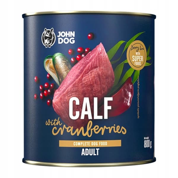 JOHN DOG BERRY vådfoder til hunde OKSEKØD MED BLÅBÆR 800 g