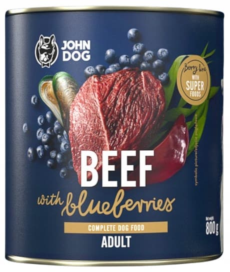 JOHN DOG BERRY vådfoder til hunde OKSEKØD MED BLÅBÆR 800 g