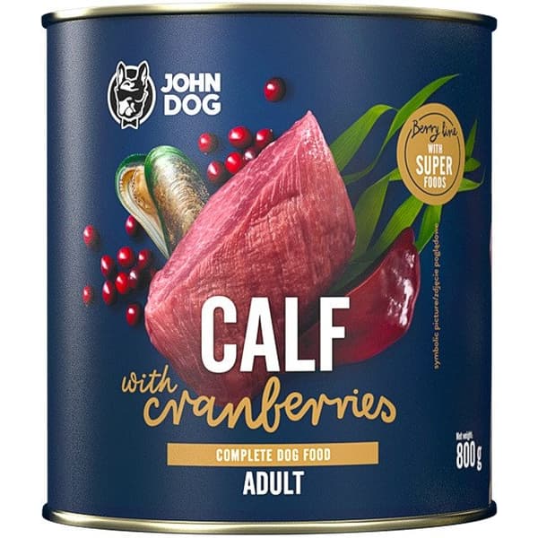 JOHN DOG BERRY vådfoder til hunde KALV MED TRANBÆR 800 g