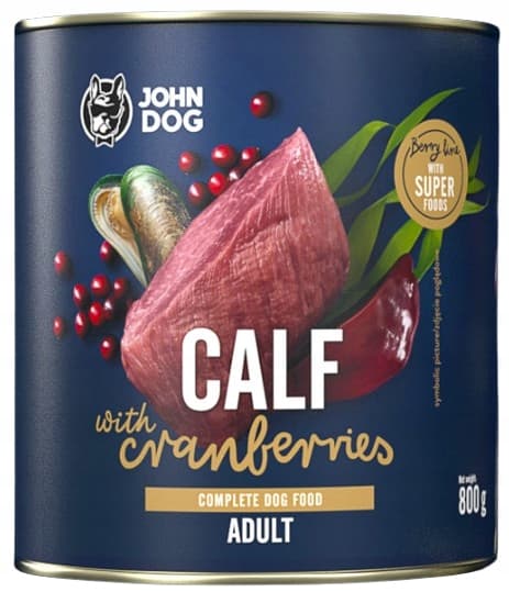 JOHN DOG BERRY vådfoder til hunde KALV MED TRANBÆR 800 g