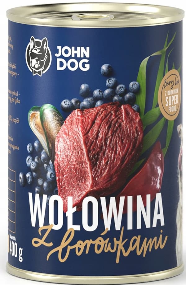 JOHN DOG BERRY våtfoder för hundar NÖTKÖTT MED BLÅBÄR 400 g