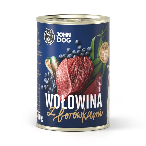 JOHN DOG BERRY våtfoder för hundar NÖTKÖTT MED BLÅBÄR 400 g