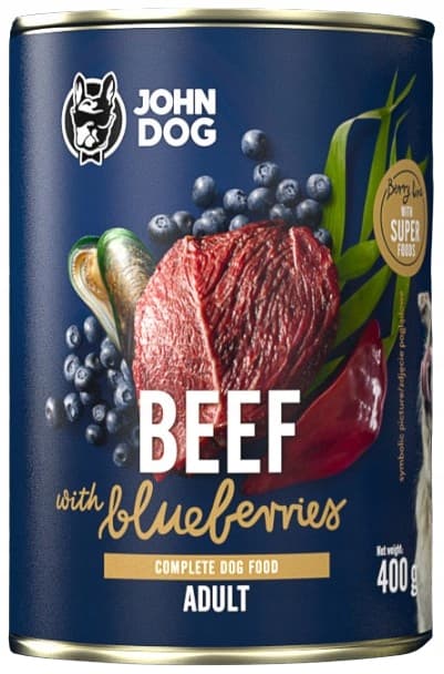 JOHN DOG BERRY våtfoder för hundar NÖTKÖTT MED BLÅBÄR 400 g