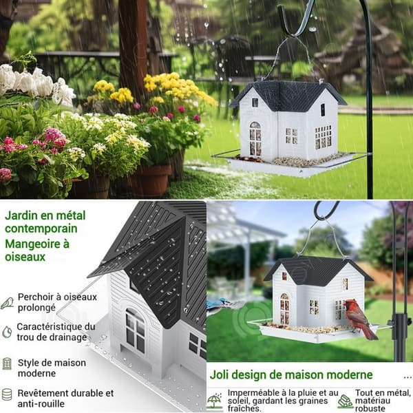 INN Fågelmatare hängande i form av ett hus med solenergi LED-lampor, dekor för trädgård, utomhus fågelmatare
