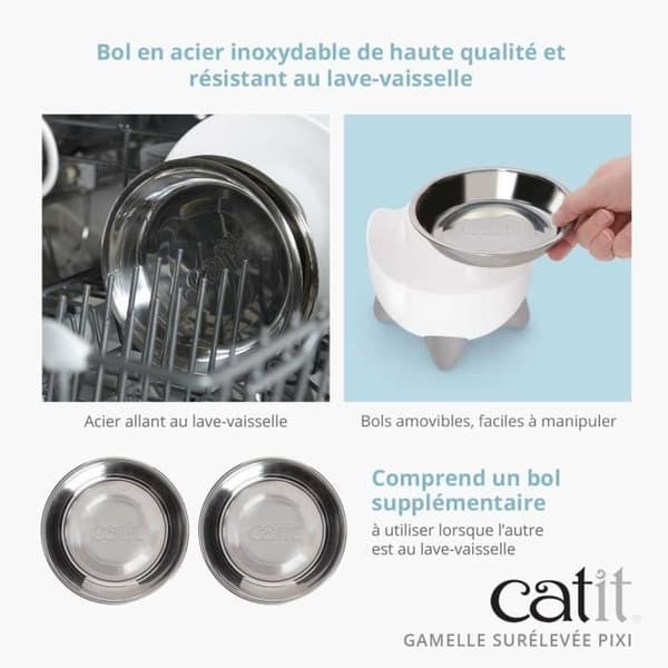 Kattskål - CATIT - PIXI - 200ml - Upphöjd - Avtagbara skålar i rostfritt stål - Vit