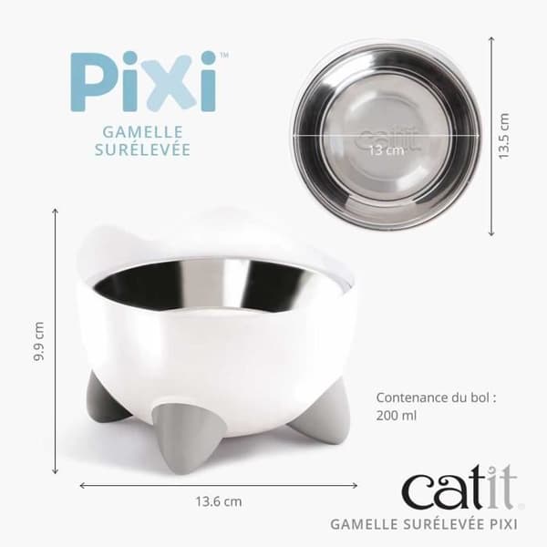 Kattskål - CATIT - PIXI - 200ml - Upphöjd - Avtagbara skålar i rostfritt stål - Vit