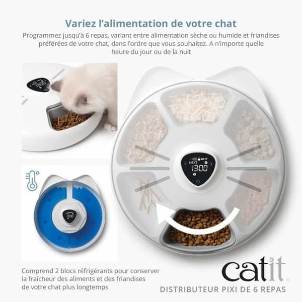 Ansluten kattmatsautomat - CATIT - PIXI SMART - 6 x 170ml - LCD-pekskärm - Med kylpåsar
