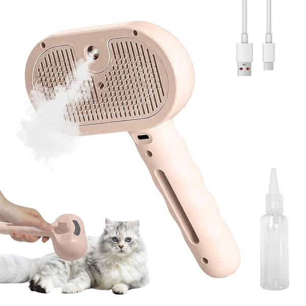 OBOSOE Ångborste för Katt & Hund – Husdjursvårdsborste med Ånga & Självrengöringsfunktion Rosa