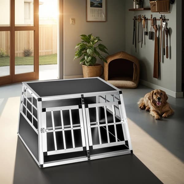 Hundbur dubbel med rak baksida - 89 x 69 x 50 cm