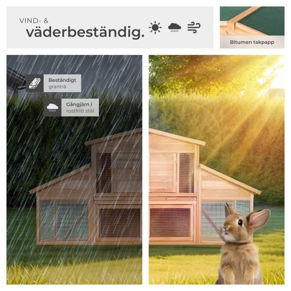 Liten djurhydda XXL i två våningar med rastplats 226x77x95,5 cm - brun