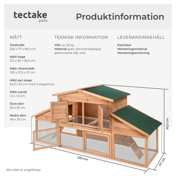 Liten djurhydda XXL i två våningar med rastplats 226x77x95,5 cm - brun