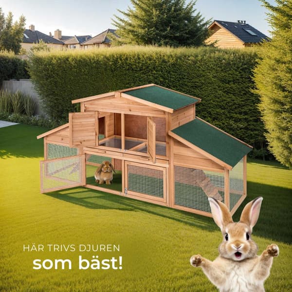 Liten djurhydda XXL i två våningar med rastplats 226x77x95,5 cm - brun