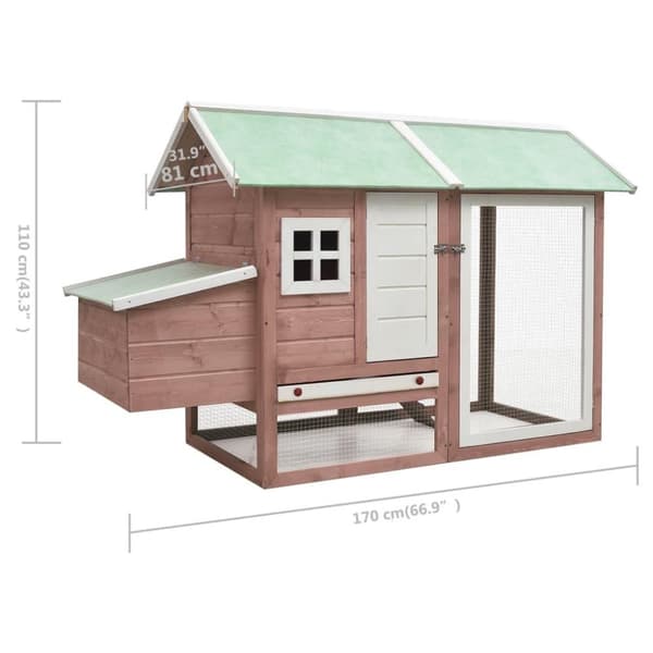 vidaXL hønsehus 170x81x110 cm massivt fyrretræ og grantræ mokka