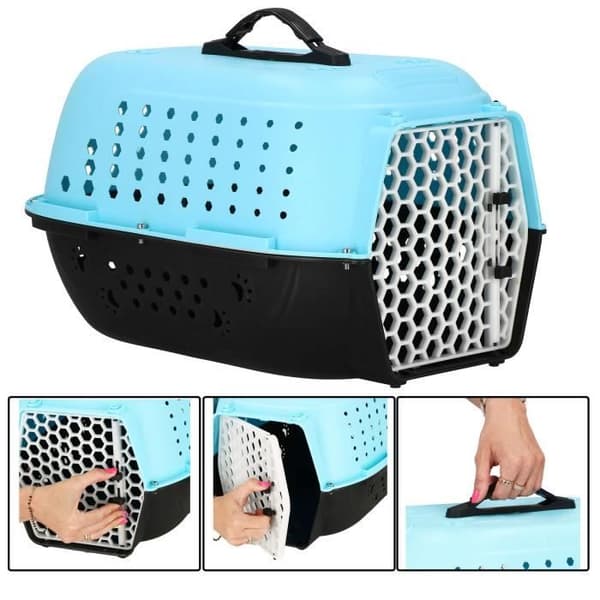 Transportbur för husdjur - SPRINGOS® - 48 x 28 x 33 cm - Plast - Blå - 1,1 kg