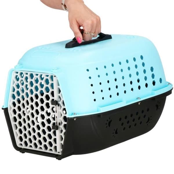 Transportbur för husdjur - SPRINGOS® - 48 x 28 x 33 cm - Plast - Blå - 1,1 kg