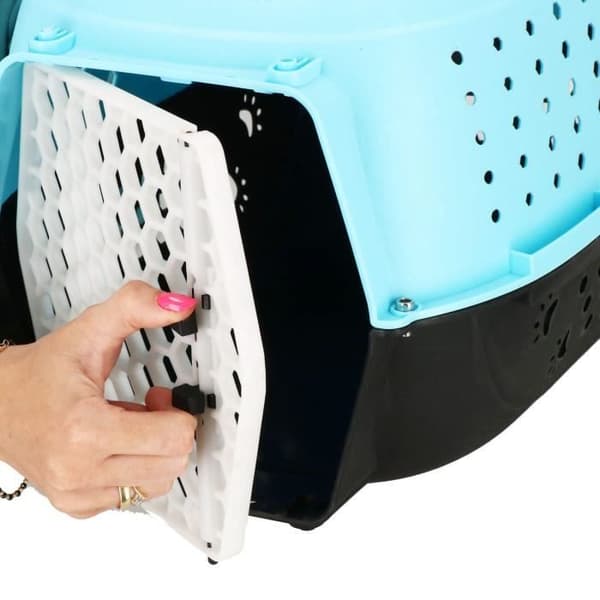 Transportbur för husdjur - SPRINGOS® - 48 x 28 x 33 cm - Plast - Blå - 1,1 kg