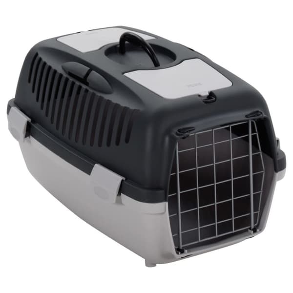 vidaXL transportbur til kæledyr 55x36x35 cm PP grå og sort