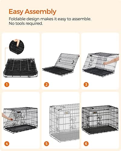 Feandrea Dog Crate, Foldbar, 92,5 cm lång, 2 dörrar, L, Svart