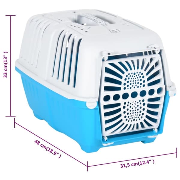 vidaXL transportbur til kæledyr 48x31,5x33 cm polypropylen hvid og blå