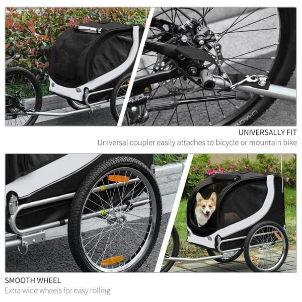 Rootz cykelanhænger hundeholder - hvid, sort - Oxford, stål - 51,18 cm x 28,74 cm x 37 cm