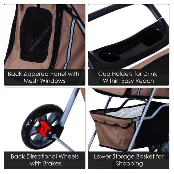 Rootz Foldable Dog Stroller - Dog Carriage - Pushchair - Pet Trolley - Animal trolley - Brown/Silver