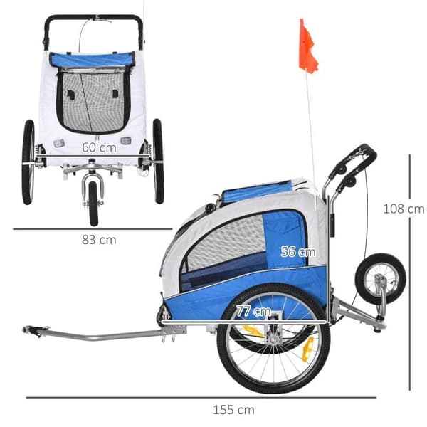 Rootz Dog Trailer - Jogger Function - Polkupyörän perävaunu - Eläin - Teräksensininen/harmaa