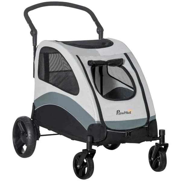Rootz Hundevogn - Kæledyrsvogn - Hundevogn til mellemstore hunde - 2 meshvinduer 1 sidelomme - Oxford stof - Stål - Sort - 107L x 72W x 102H cm
