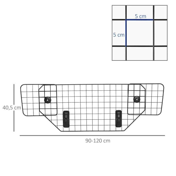 Rootz Dog Guard - Auton yleisrunkosuoja - Koiransuojan jakaja - Säädettävä - Metalli - Musta - (90-120) x 40,5 cm