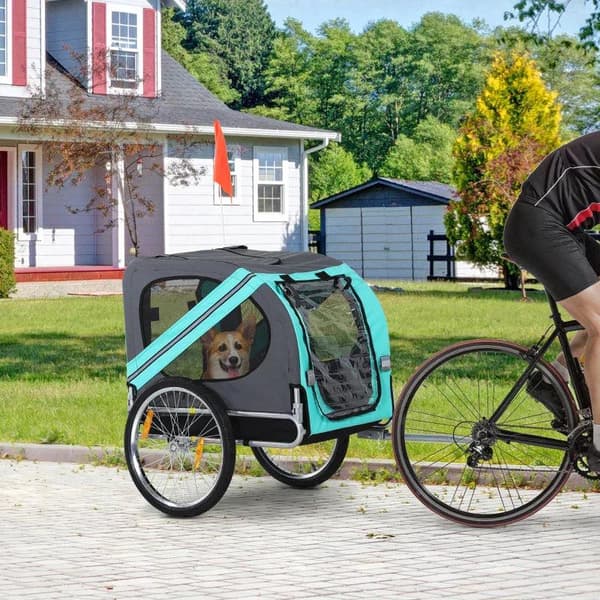 Rootz Pet Trailer - Pet Cykel Trailer - Cykel Trailer - Pet Cykelhållare - Fällbart regnskydd - Grå/Grön - 130 x 73 x 90cm