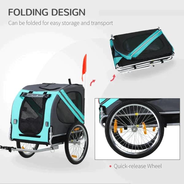 Rootz Pet Trailer - Pet Cykel Trailer - Cykel Trailer - Pet Cykelhållare - Fällbart regnskydd - Grå/Grön - 130 x 73 x 90cm