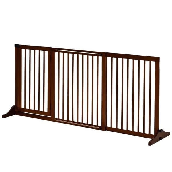 Rootz Barrier - Koiran kaide - Koiran oven portti - Puinen turvaportti - Vapaasti seisova koiraportti ovella - Konfigurointiportti - Ruskea - 113-166