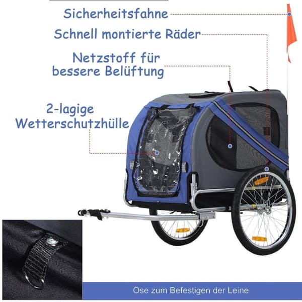 Rootz Dog Trailer - Grå, Blå - Oxford, Tyg, Metall - 51,181 cm x 28,74 cm x 35,43 cm