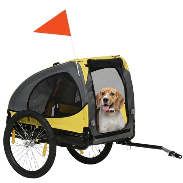 Rootz Hundetrailer - Mesh-vindue - Roll Up Cover - Universal hitch - Stålramme - Gul - 140 x 71 x 83 cm