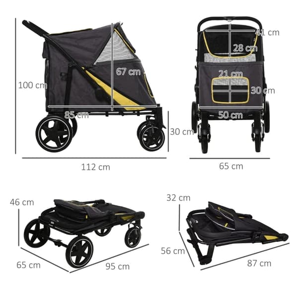 Rootz Foldehundevogn - One-click System - Sammenklappelig - 2 sikkerhedsliner - Mørkegrå + Sort - 112L x 65W x 100H cm