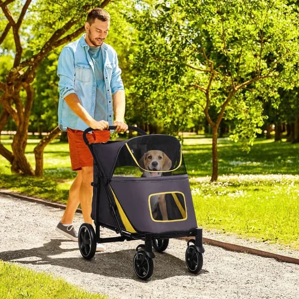 Rootz Foldehundevogn - One-click System - Sammenklappelig - 2 sikkerhedsliner - Mørkegrå + Sort - 112L x 65W x 100H cm